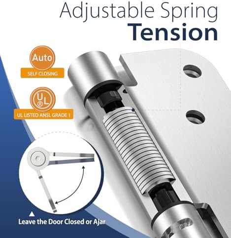 4 inch self closing door hinges,3-pack spring hinges,1/4", close-up detail
