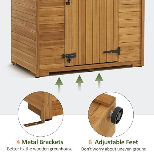 mcombo outdoor storage cabinet, wooden garden tool shed on a desk or shelf
