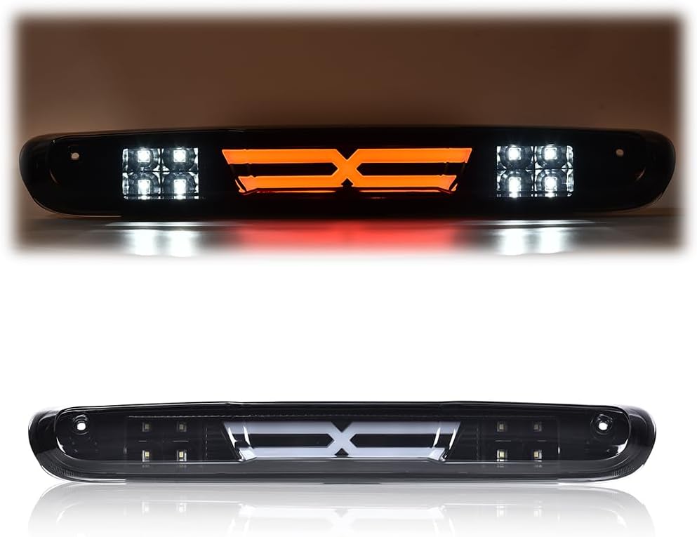 GRAND ORANGE LED 3rd Third Brake Light Compatible with Chevy Silverado/GMC Sierra 2500 3500 & HD Models 2007-2014 Tail Cargo Lamps, Smoky Lens Black Housing