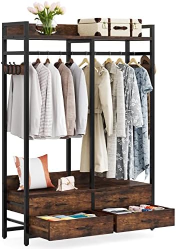 tribesigns freestanding closet organizer, garment rack with 4, front angle view