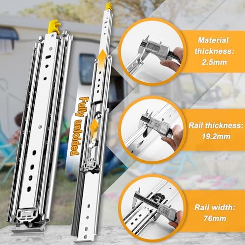 1 pair heavy duty drawer slides with lock, close-up detail