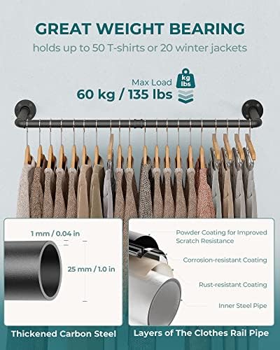 oropy 38.4" industrial pipe clothes rack wall mounted, front angle view