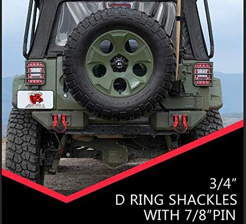Shackles 3/4 Inch D Ring Shackle (2 Pack) 41,887lb Break Strength with 7/8 Inch Pin, Isolator and Washer Kits for Use with Tow Strap, Winch, Off-Road Jeep Truck Vehicle Recovery, Red