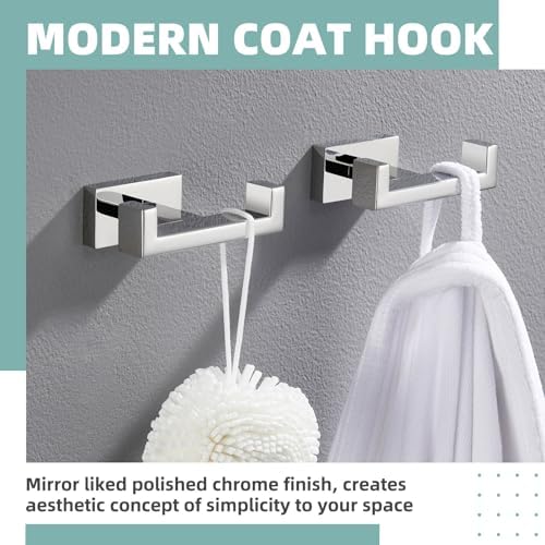 aplusee double towel hooks for bathroom, polished chrome, front angle view