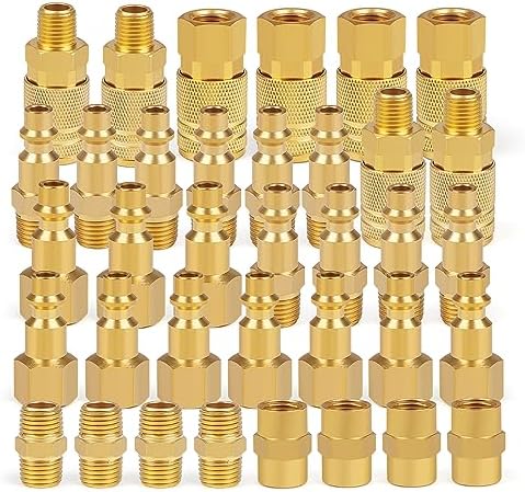 industrial air coupling,1/4" npt plug and air hose, front angle view