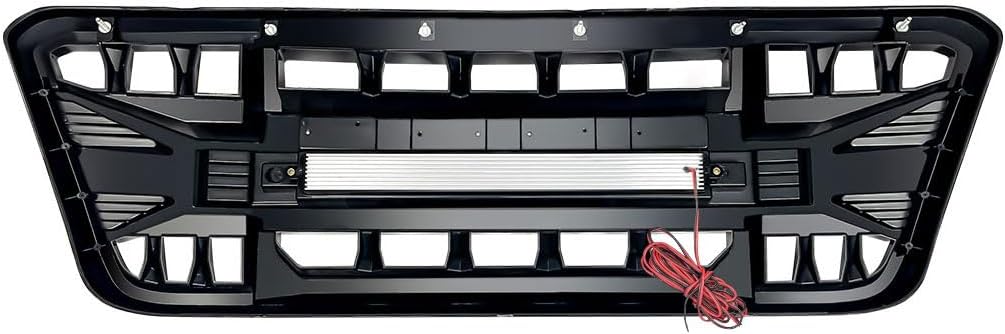 MEGAIE Front Grill Replacement for F150 2004-2008, Glossy Black Bumper Grille w/Off-Road Lights