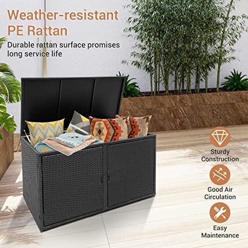 giantex rattan deck box outdoor&indoor 88 gallon wicker on a desk or shelf