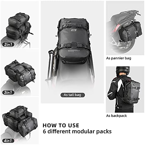 Rhinowalk Motorcycle Tail Bag Motorbike Side Bag 15L Full Waterproof Motor Saddle Pannier Bag Rear Rack Trunk Professional Motor Accessories-Black