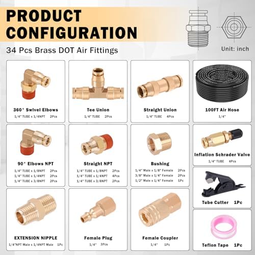 cheemuii 37pcs 1/4 brass dot air line fittings shown in use