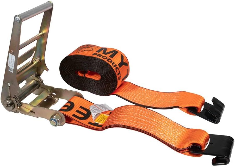 Mytee Products (4 Pack) 4" x30' Heavy Duty Ratchet Straps w/Flat Hook - 6,667 lbs WLL High Abrasion Trailer Tie Down Ratchet Straps - Orange