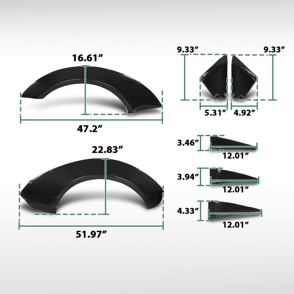 Fender Flares Compatible with Chevy Camaro ZL1 2010 2011 2012 2013 2014 2015, 4 Pcs Kit with Front Canards, MB Style Black Widebody Overfenders, Bolt-On Exterior Wheel Arch Trim