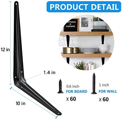 shelf brackets 12 inches, heavy duty black iron, close-up detail