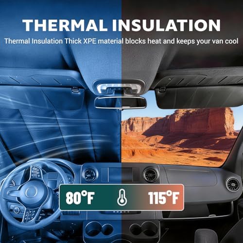 Windshield Cover for Ford Transit Medium/High Roof 2015-current, Insulated Blackout Sunshade,Foldable Full Coverage AllSeasonGuard