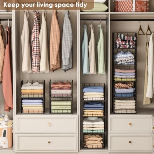 5-tier stackable closet organizers and storage baskets, closet showing dimensions