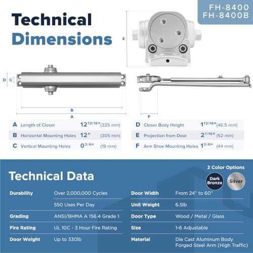 commercial door closer fh-8400 heavy duty adjustable grade, close-up detail