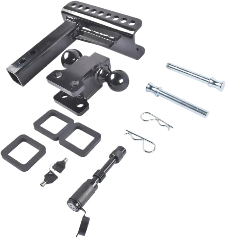 Adjustable Trailer Hitch with 2-Inch Receiver, 6-Inch Drop and Rise, Includes 2-Inch and 2-5/16-Inch Hitch Balls, 20000 lbs GTW Capacity for Class IV/V Hitches