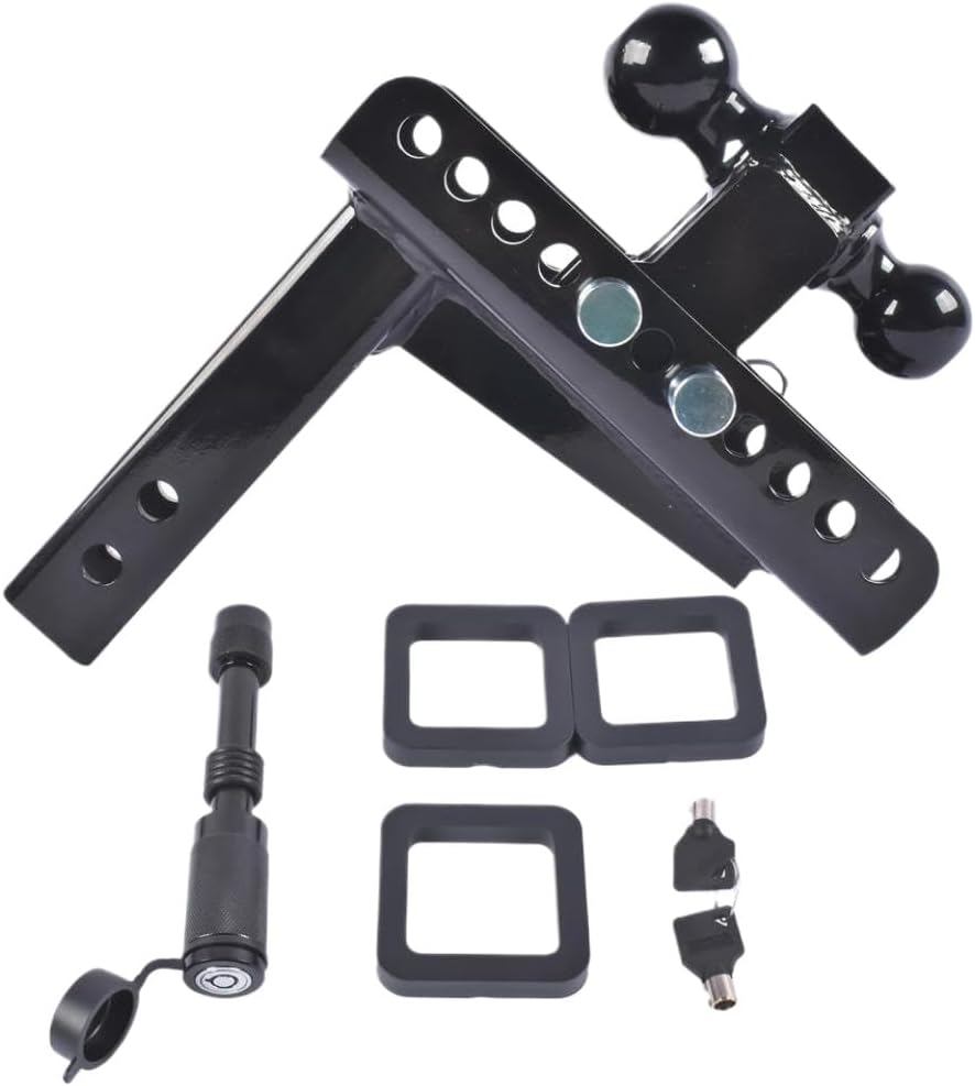 Black Adjustable Trailer Hitch Drop Tow Hitch Fits 2 Inch Receiver 8 Inch Drop Rise 2 Inch and 2 5 16 Inch Ball Hitches 20000 LBS