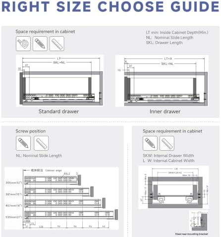 6 pair 21 inch (533mm) undermount soft close, front angle view