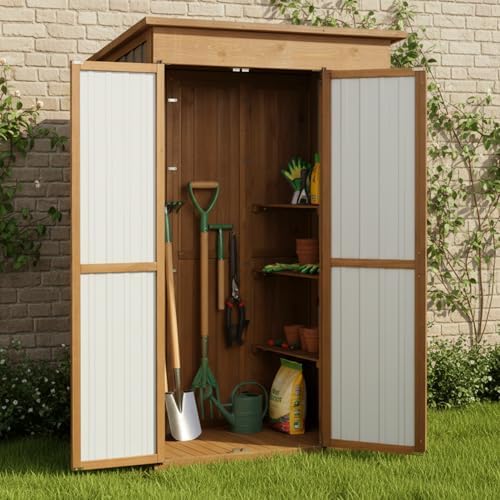 large outdoor storage cabinet waterproof with shelves, outside shown in use