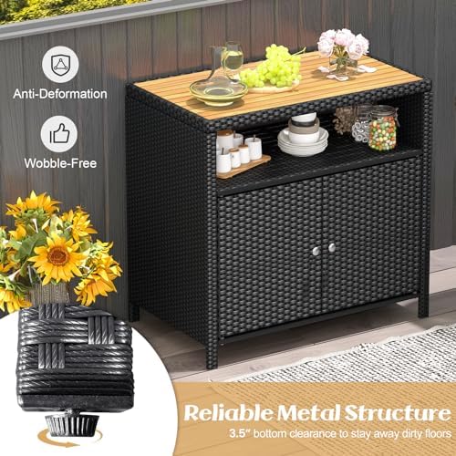 tangkula rattan outdoor storage cabinet, patiojoy outdoor cabinet showing dimensions