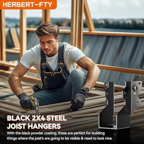 2x4 joist hangers black,18 gauge face mount joist, close-up detail