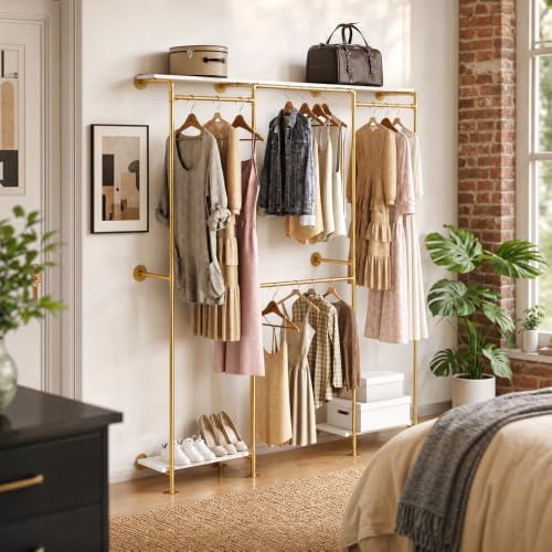 kakabb industrial pipe clothing rack with shelves, wall on a desk or shelf