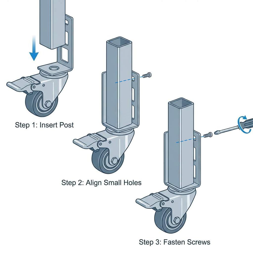 qwork 3" caster wheels for boltless shelving –, side view