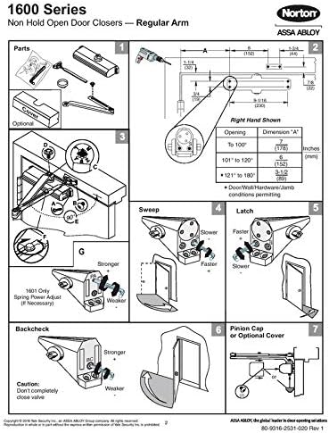 norton 1604bc series door closer, tri-style® (regular, top showing dimensions