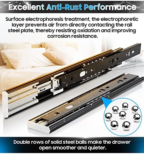 yenuo 5 pairs soft close drawer slides full, front angle view