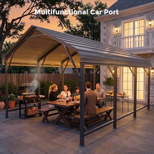 homshade 10x15ft heavy duty metal carport with 132°, view 9