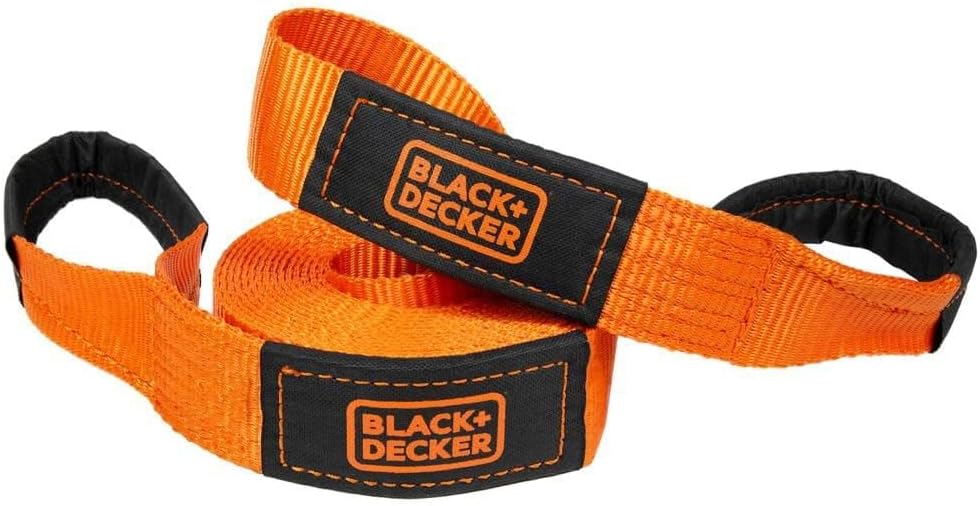 BLACK+DECKER 2" x 20' Recovery Tow Strap with Loop Ends | 9,000 lbs Break Strength, Weather-Resistant, Reinforced Looped Ends, Emergency Flat Terrain Tow and Recovery Solution