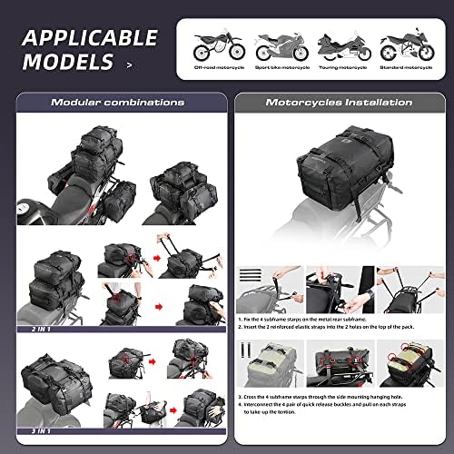 Rhinowalk Motorcycle Tail Bag Motorbike Side Bag 30L Full Waterproof Motor Saddle Pannier Bag Rear Rack Trunk Professional Motor Accessories-Black