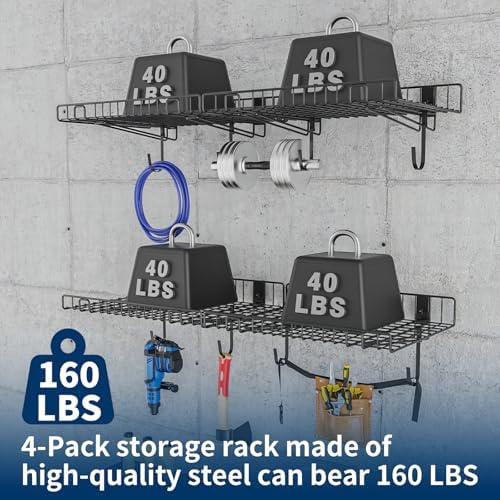 garage wall shelf, wall mounted storage shelves, heavy, side view