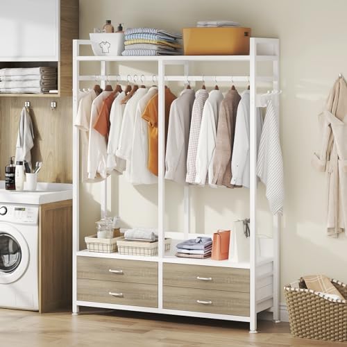 tribesigns freestanding closet organizer, garment rack with 4 on a desk or shelf