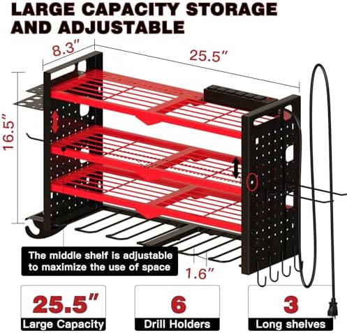 nattydot cordless power tool organizer wall mount, 6, front angle view