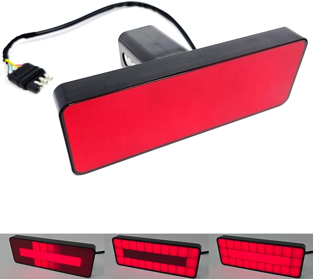 Towing Trailer Hitch Cover Tow Hitch Red LED Brake Light Sequential Signal Lamp Strobe Flash Plug for 2" Receiver SUV Pickup Truck