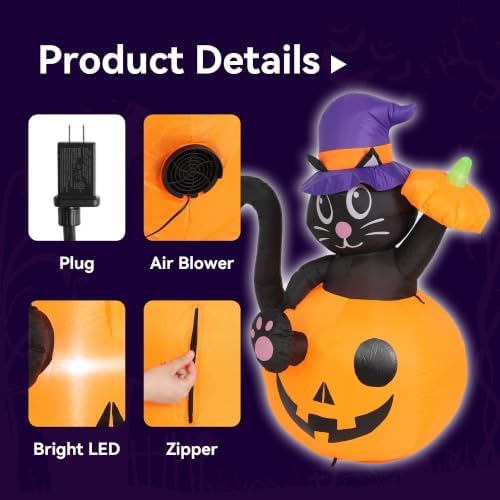 4.5FT Halloween Inflatable Black Cat with Pumpkin Outdoor Decorations, Blow U...