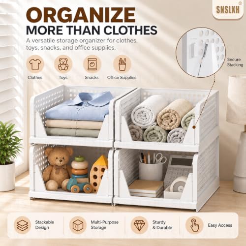 snslxh closet organizers and storage, 5 pack stackable on a desk or shelf