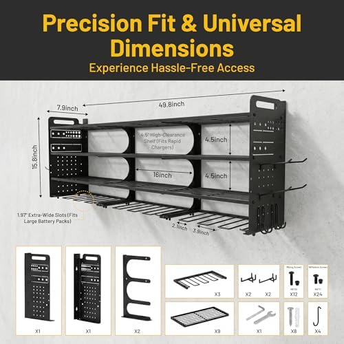 large 49.8" power tool organizer wall mount, 4-tier on a desk or shelf