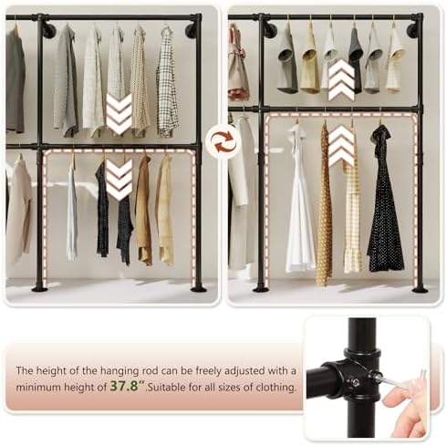 kelixu 114.4" industrial pipe clothing rack for wall shown in use