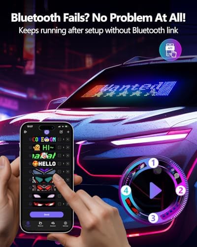 Multifunctional Bright 2PCS Devil Eyes for Cars Windshield - 15x4in [Upgraded Chip 100% Synchronized] Programmable Flexible LED Matrix Display - Custom Text Car Window Sign for Golf Cart Auto