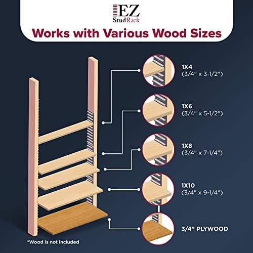 made in usa ezstudrack adjustable shelf brackets, 8-pack, side view