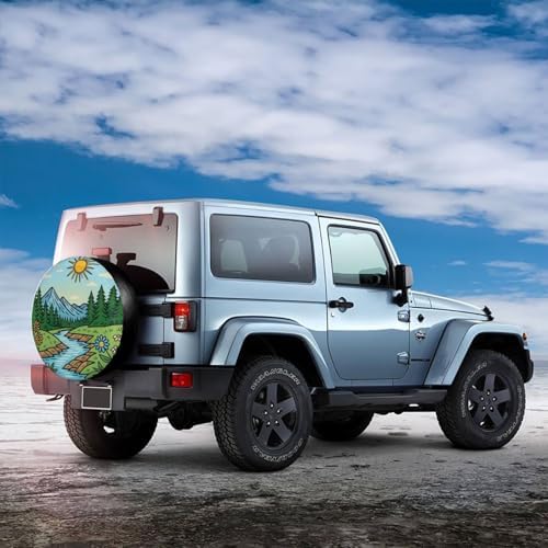 Scenic Mountain River Views Spare Tire Cover Universal for Rv Suvs Trucks Camper Travel Trailers, Funny Waterproof Polyester Wheel Protector Covers,15 inch