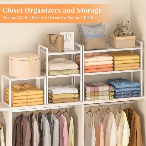 threehio 2 pack stackable closet organizers and storage showing dimensions