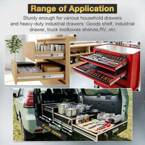 yenuo heavy duty drawer slides full extension ball showing dimensions
