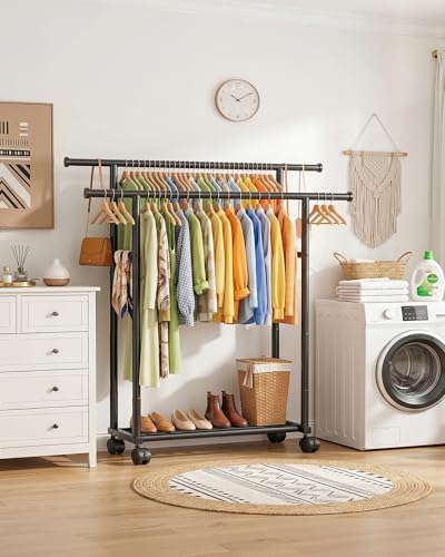 sakugi double rods clothes rack - metal clothing showing dimensions