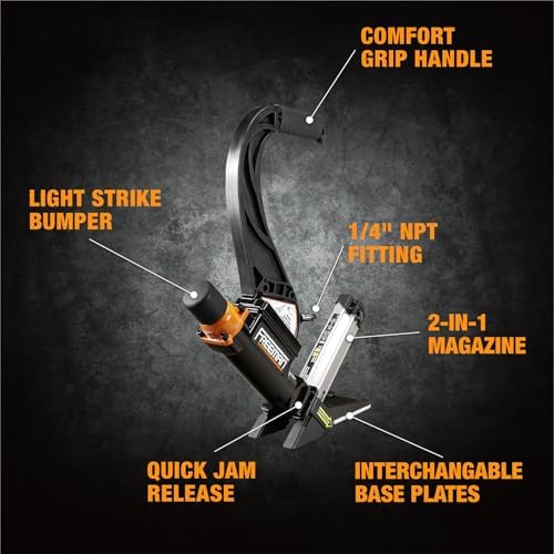 freeman lightweight pneumatic 2-in-1 2" flooring nailer/stapler | on a desk or shelf
