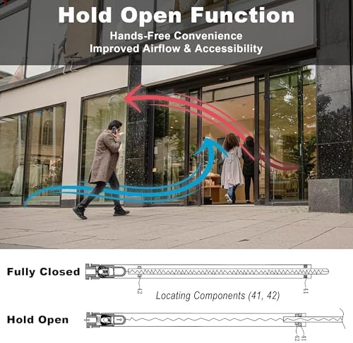 sliding door closer, soft close with hold open, close-up detail