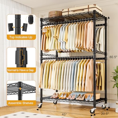 ulifhome rolling clothes rack, clothing racks for hanging on a desk or shelf
