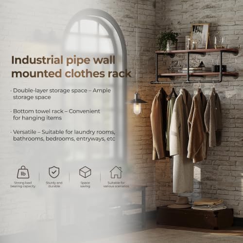 industrial pipe clothing rack with top shelf, space-saving showing dimensions